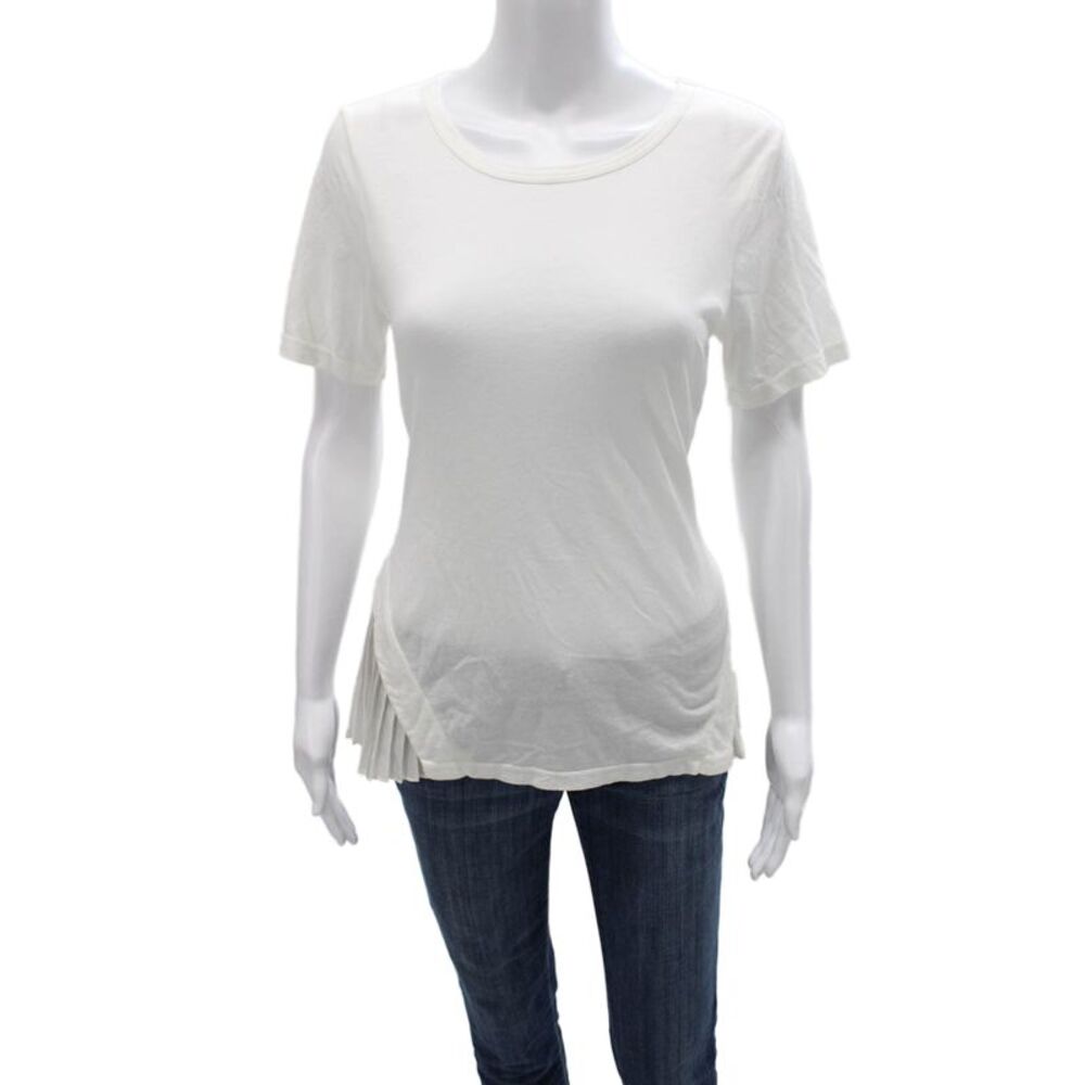 Clu Women Tunic T Shirt White Cotton Short Sleeve Round Neck Size XS